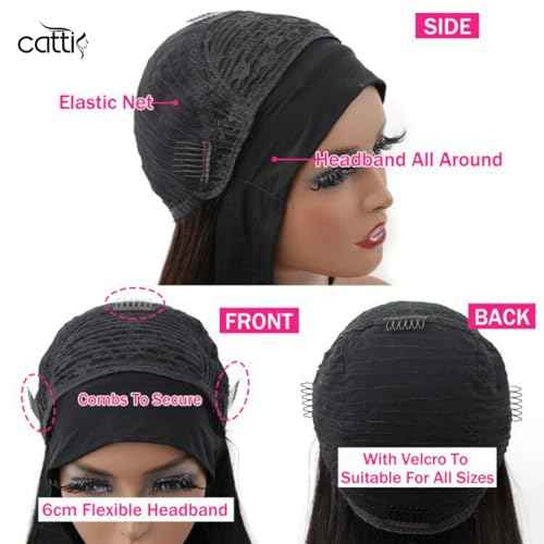 catti Headband Wig Human Hair Body Wave Headband Wigs for Black Women Glueless None Lace Front Wigs Human Hair Brazilian Virgin Hair Machine Made Half Wig 150% Density (26" Headband wigs)