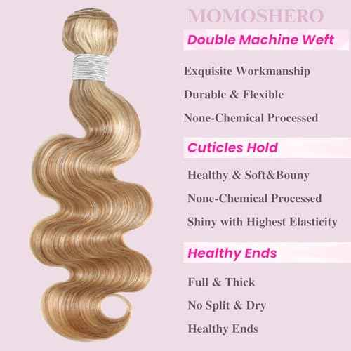 27/613 Blonde Highlight Bundle Human Hair Body Wave 24 Inch, 13A #F27/613 Highlight Blonde Human Hair Single Wavy Bundle Body Wave Soft Healthy 100% Unprocessed Virgin Hair Weave Extensions