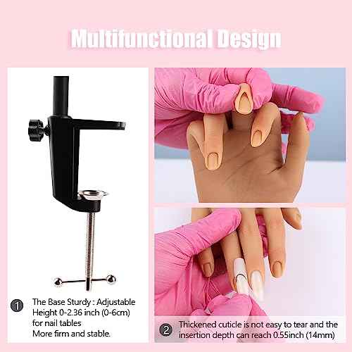 Silicone Practice Hand for Acrylic Nails, Mannequin Hands for Nails Practice with Adjustable Bracket, Life Size Fake Hand for DIY Nails/Nail Art Beginners/Nail Salon Artists