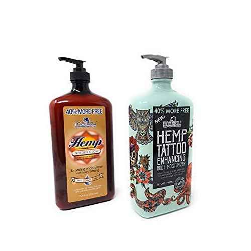 Bundle Of Malibu Moisturizer 40% More Free: Malibu Hemp Tattoo Enhancing Body Moisturizer 25 FL OZ & Malibu Hemp Golden Glow 25.4 FL OZ