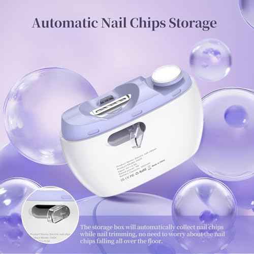 Electric 2-in-1 Nail Clipper & Polisher, 2-Speed Safe Fingernail Trimmer for All Ages, Rechargeable Automatic Nail Clipper with Light, Manicure Set for Baby Kids Seniors & Weak Hands