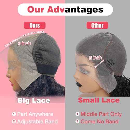 13x6 Deep Wave Lace Front Wigs Human Hair HD Full Lace Frontal Wigs Pre Plucked Bleached Knots 180% Density Deep Curly Human Hair Wig Natural Color 26Inch