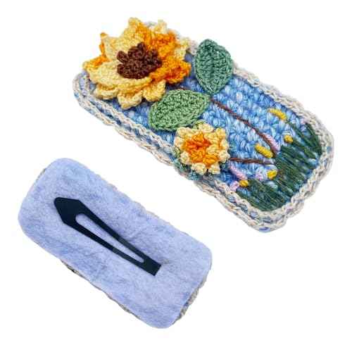 Coolideas handmade micro-hook crocheted hair barrettes yarn Handcrafted fine crocheted hair clips, creative hand made knitted side hair accessories for female (#11 Sunflower)
