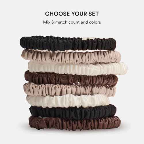 Clementine Sleepwear Organic Silk Scrunchie Set Ice Cream | 8 Skinny Scrunchies Made with GOTS Certified Silk for Frizz-Free Styling and Gentle Hair Care