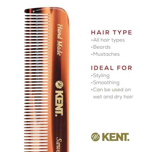 Beard & Mustache Grooming Kit - Kent BRD5 Boar Bristle Brush + Kent 81T & A FOT Sawcut Fine Tooth Combs for Men's Care