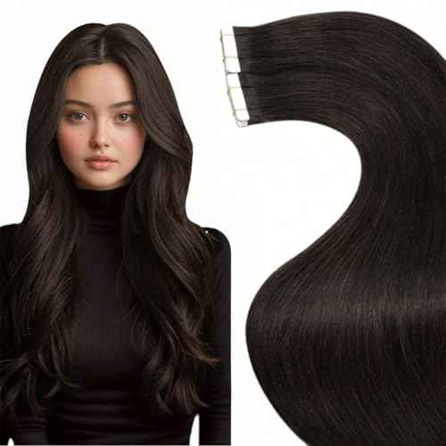 LaaVoo Tape in Hair Extensions Human Hair 28 Inches 20pcs 65g Brown Hair Extensions Tape in Dark Brown