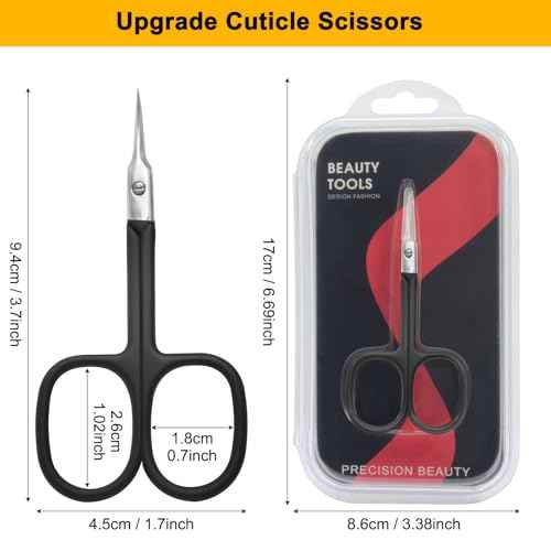 CGBE Cuticle Scissors Extra Fine Curved Blade, Super Slim Manicure Scissors for Cuticles Professional Small Scissors with Precise Pointed Tip Grooming Blades, Eyebrow, Eyelash, and Dry Skin - Black
