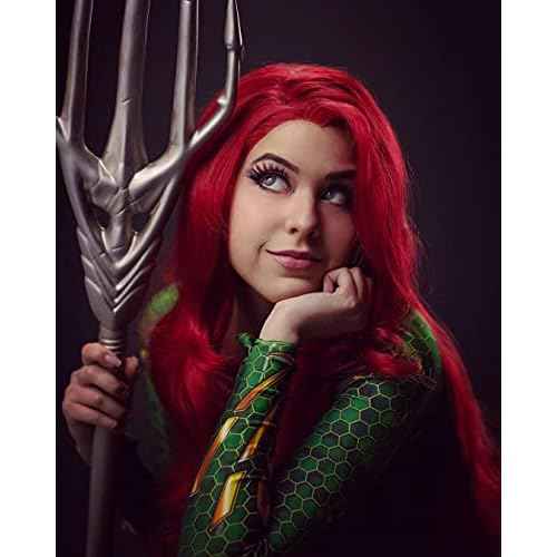 IMSTYLE Red Lace Front Wigs Long Wavy Synthetic Wig for Women Natural Hairline Mera Cosplay Party Halloween Heat Resistant Hair 26inch