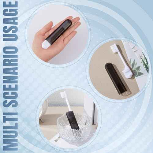 Patelai 4 Pieces Travel Toothbrush Set, Soft Bristle Mini Foldable Tooth Brush with Case, Individually Wrapped Small Portable Travel Size Toiletries Stuff for Camping (Black)