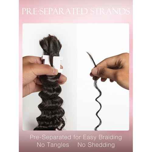 ASHINE Human Braiding Hair for Boho Braids Deep Wave Bulk Pre-Separated Strands 100% Human Hair 2 Bundles/Pack 100g 16 Inch Natural Color Easy to Braid