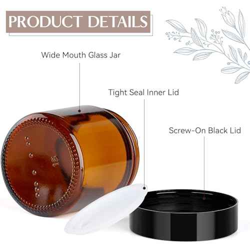 Qeirudu 4 Oz Small Amber Glass Jars with Black Lids, 12 Pack Airtight Cosmetic Jars with Inner Liners Round Empty Sample Containers for Lotions, Creams, Candles, Body Butters, Essential oil