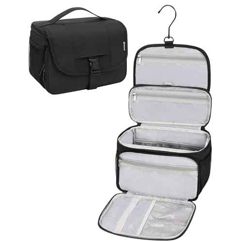 Relavel Toiletry Bag for Men, Hanging Toiletries Bag for Women Water Resistant Dopp Kit Shaving Bag, Travel Essentials Large Capacity Organizer Case for Toiletries Accessories, Black