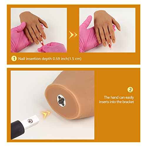 Practice Hand for Acrylic Nails with Stable Clamp,Silicone Flexible Bendable Mannequin Fake Hands to Practice Fake Nails for Nail Art Training Practice Display Tools