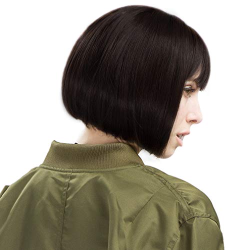 REECHO 11" Short Bob Wig with bangs Synthetic Hair for White Black Women Color: Black Brown