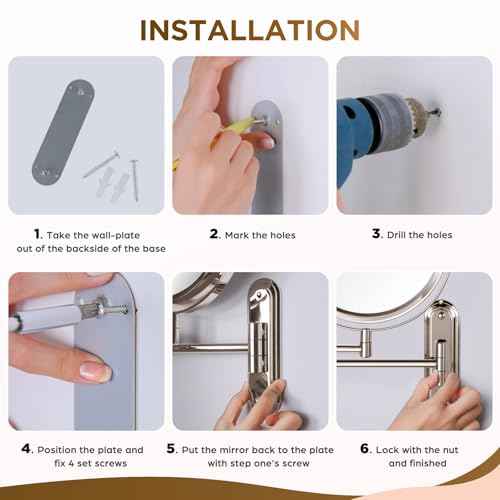 Wall Mounted Makeup Mirror - 1X/30X Magnifying Makeup Mirror with Extended Arm 360¡ÆSwivel Vanity Mirror, 8.5in Double Sided Mirror for Bathroom, No Lights