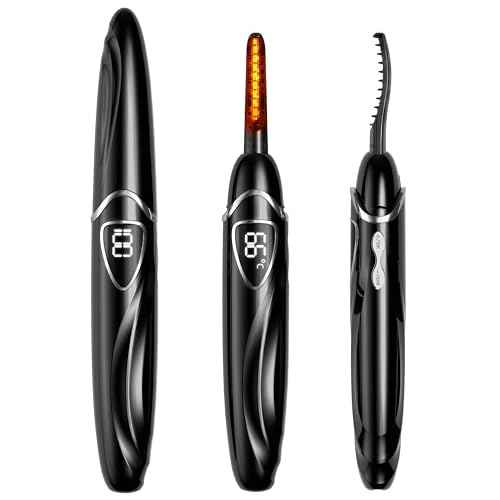 Heated Eyelash Curler, S600 Heated Lash Curler, Accurate Temperature Control Electric Eyelash Curler Heated - Intelligent Power Off, Natural Long Lasting Makeup (Black/Silver, S600-148MM)