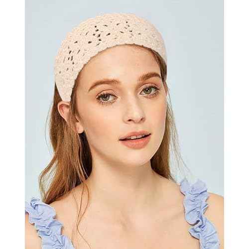 HAIMEIKANG Hippie Hair Bandana Headbands for Women Boho Headband Knit Hair Bands Floral Head Wrap for Women and Girls(Black+Beige+Coffee)