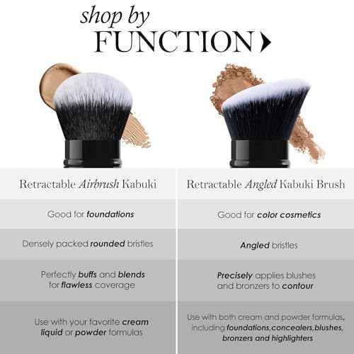 LORYP Retractable Makeup Brush Black Kabuki Foundation Brush for liquid Cream and Powder Makeup 2 Pack Travel Makeup Brush Set