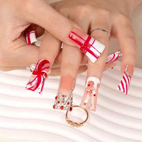 LOVFUL Press on Nails Christmas Gift | Handmade with Full Covered Crystals | Reusable Full Cover Nails | Duck Classic Regular 1.3 in | H349-L