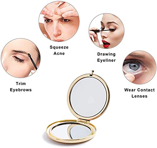 Mpowtech 5 Pack Gold Compact Mirror for Purse - 1x/2x Magnification Travel Makeup Mirror,Magnifying Small Pocket Mirror,Handheld 2-Sided Portable Cosmetic Mirror,Compact Mirror for Gift