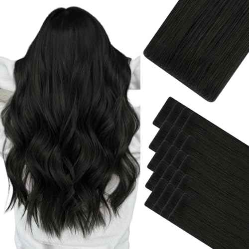 HOTBANANA Invisi Edge Tape in Hair Extensions Human Hair, 24inch 50g 20pcs Natural Black Invisible Tape in Extensions Straight Seamless Real Remy Hair Injected