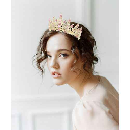 CURASA Gold Princess Crown Pink Tiara for Little Girls Tiaras and Crowns for Women Queen Crowns Birthday Crown Adult Women Fairy Crown Quinceanera Crown Headpiece Wedding Crown for Bride