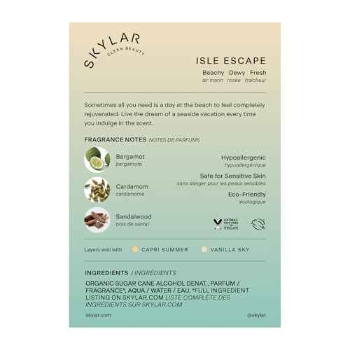 Skylar Isle Escape Eau de Parfum - Hypoallergenic & Clean Perfume for Women & Men, Vegan & Safe for Sensitive Skin - Fresh Perfume with Notes of Bergamot, Cardamom & Sandalwood - 50mL /1.7 Fl oz