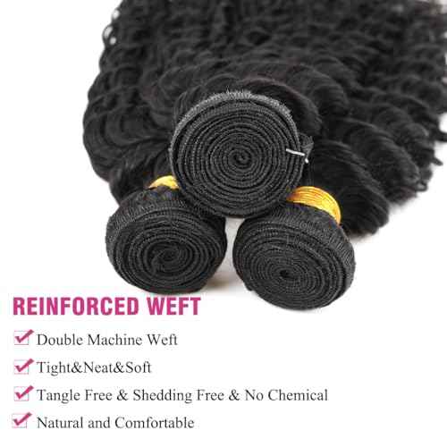 Human Hair Bundles Deep Wave Bundles 18 20 22inch Deep Wave 3 Bundles Weave 100% Unprocessed Brazilian Virgin Human Hair Deep Wave Bundles for Black Woman Nature Black