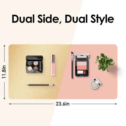 Makeup Mat for Vanity to Protect Desk Top, Dual-Sided Makeup Mat, Easy to Clean Desk Pad - Waterproof and Oilproof Vanity Accessories, 23.6 x 11.8 in (Gold and Pink)