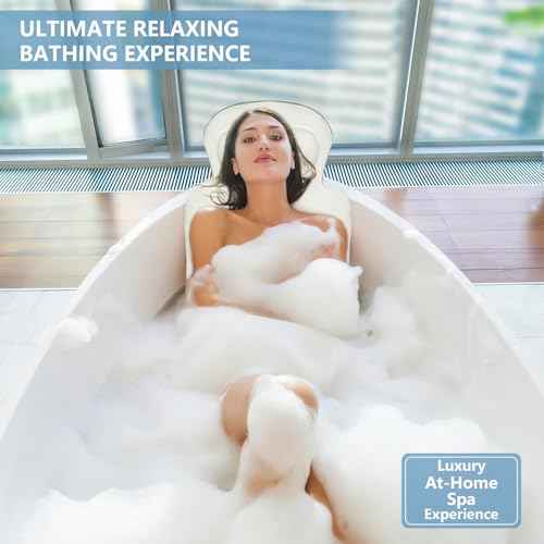 Full Body Bath Pillow, Luxury Bath Cushion with 192 Suction Cups, Bath Pillows for Tub for Head and Neck Support, with Laundry Bag White, 63" x 16"