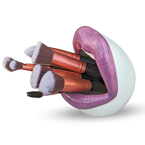 ArtOlo Elegant Handpainted Lip-Shaped Makeup Brush Holder - Chic Vanity Cosmetic Organizer with Glossy Glaze Finish, Perfect for Stylish Storage Solutions, Purple