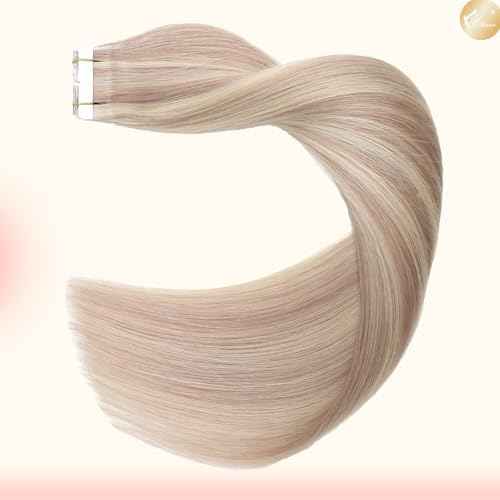 XDhair Tape in Hair Extensions Human Hair 50g 20pcs 18 Inch Color 18/613 Ash Blonde Highlight with Bleach Blonde Invisible Hair Extensions Tape in for Women(18P613,18Inch£©