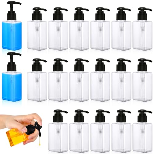 Domensi 24 Pcs 100ml /3.4 oz Pump Bottle Mini Travel Bottles Small Dispenser Bottles Plastic Pump Lotion Dispenser Empty Bottle Square Dispenser Travel Size Containers Toiletries (Whole Black)