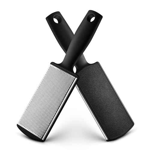 BALUCA Foot Files Callus Remover Stainless Steel Foot Rasp and Dual Sided Feet File Professional Scrubber Pedicure Tools Premium for Feet Care Remove Hard Skin, Black