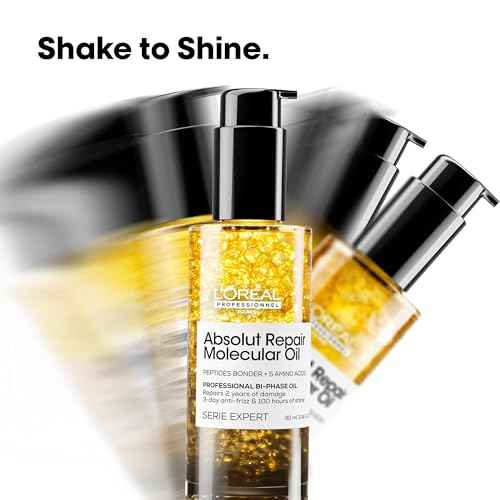 L'Or?al Professionnel Paris Absolut Repair Molecular High Shine Hair Oil ? Lightweight Fast-Absorbing Bi-phase Oil, Repairs 2 Years Hair Damage, 100 Hours Hair Shine, Anti-Frizz