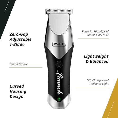 Wahl Professional Launch Trimmer, Cordless Compact 6000 RPM Rotary Motor, Wide Detachable T-Blade, 2 Hour Runtime