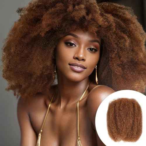 QVR Afro Kinkys Bulk Human Hair for Dreadlock Extensions Repair Locs 150 Gram, Auburn Brown 12inches Mini Spring Twist Braiding Afro Kinky Human Hair for LocKs