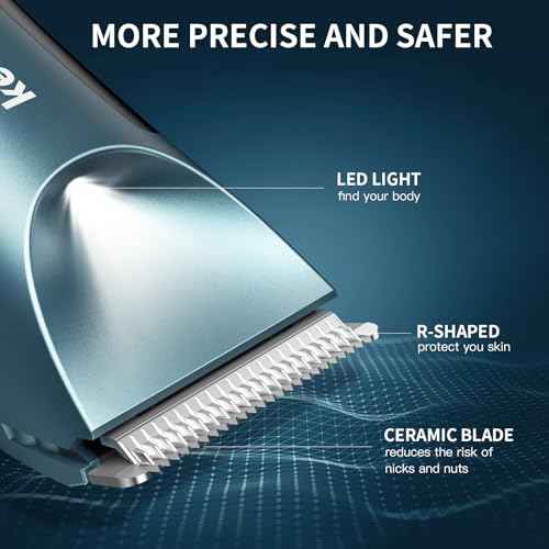 kensen Body Hair Trimmer for Men - Manscape Groin & Pubic Hair Trimmer for Men, Mens Body Shaver with LED Light Travel Case IPX7 Waterproof Wet Dry Use Rechargeable Ball Shavers for Mens Gift (Blue)
