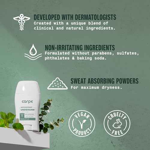 Carpe Underarm Antiperspirant and Deodorant, Clinical strength antiperspirant with all-natural eucalyptus scent, Combat excessive sweating and stay fresh. Great for hyperhidrosis (Pack of 2)