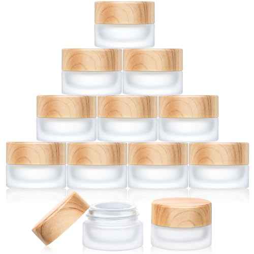 Geiserailie 10 Pieces Glass Cosmetic Containers Empty Sample Jars with Leak Proof Lids Makeup Sample Containers for Lotion Cream Cosmetic (15 Gram)