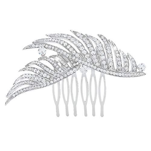 EVER FAITH Women's Austrian Crystal Bridal Elegant 2 Peacock Feather Hair Comb Clear Silver-Tone