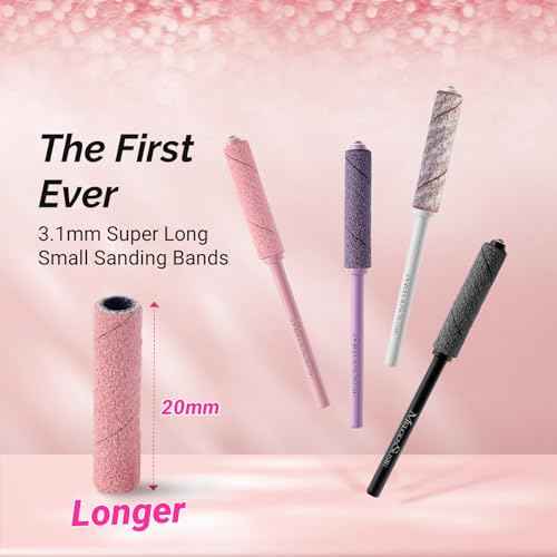 MelodySusie 50 Pcs Nail Drill Bits Super Long Small Sanding Bands with 3.1mm Crystal Mandrel Bit, 180 Fine Grit Nail File for Acrylic Nails Gel Manicures and Pedicure, Pink