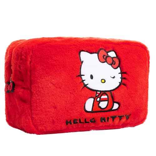 Hello Kitty Cute Makeup Bag Fluffy Kawaii Travel Bag, Zipped Cosmetic Bag Toiletry Bag for Women Teens Girls, Gift for Her