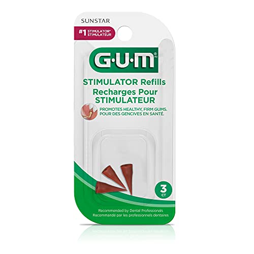 GUM Stimulator Permanent Handle - Long Handled Massager Remove Plaque & Promote Health (Handle + 2 Refill Packs)