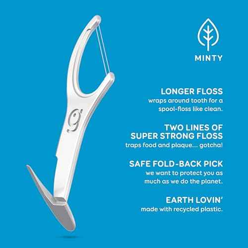 GRIN Double Flosspyx, Floss Picks, 150 ct, Dental Flossers, Minty Flavor, Recycled Plastic, 2 Lines of Strong Floss, Longer Floss Head, Traps Food and Plaque, Includes Safe Soft Fold-Back Tooth Pick