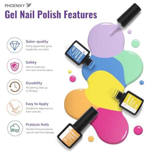 PHOENIXY 63 Pcs Gel Nail Polish Kit with U V light and Drill, 50 Pcs Gel Polish with 5 Pcs Base Top Coat Manicure Starter Nail Polish Set Christmas Gifts for Women ST9017