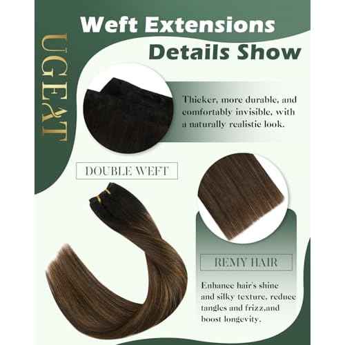 Ugeat Balayage Human Hair Weft Extensions 22 Inch Dark Brown Mix Chestnut Brown Hair Extensions Real Human Hair Sew in Wefts Long Straight Double Weft 100G