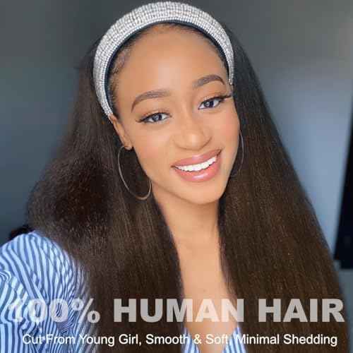 YIROO Headband Human Hair Wig Ombre Brown Yaki Straight Glueless Put on and Go Wigs with Dark Roots Drawstring Chestnut Brown 12A Highlight No Lace No Glue 30S Ready to Wear Headband Wigs 18Inch
