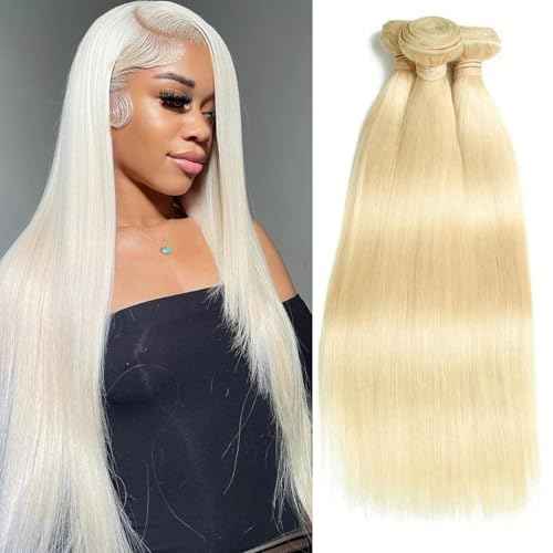 613 Bundles Human Hair Extensions For Women Real Straight Human Hair Bundles Light Blonde Color 3Bundles(202224 Inch)
