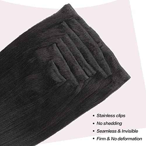 Sixstarhair Clip in Hair Extensions Black Women Italian Virgin Hair Natural Black Double Weft 7 Pieces with 17 Clips Real Human Hair Extensions Clip ins Yaki Straight 120Grams 22 Inch